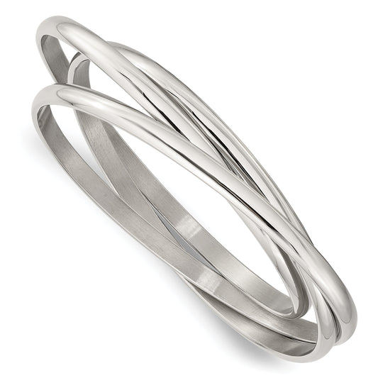 Stainless Steel Chisel Polished 3 Piece Set Of Intertwined Bangles