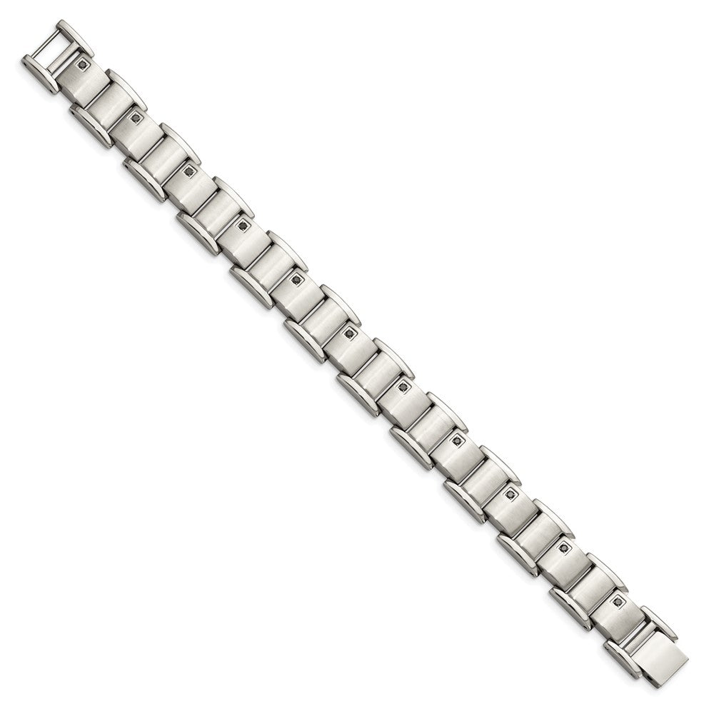 Stainless Steel Chisel Brushed And Polished With 3/8 Carat Black Diamond 8.5 Inch Bracelet