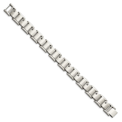 Stainless Steel Chisel Brushed And Polished With 3/8 Carat Black Diamond 8.5 Inch Bracelet