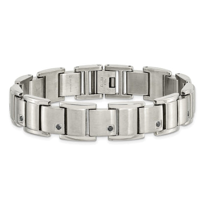 Stainless Steel Chisel Brushed And Polished With 3/8 Carat Black Diamond 8.5 Inch Bracelet