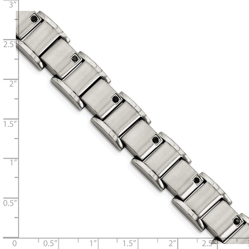 Stainless Steel Chisel Brushed And Polished With 3/8 Carat Black Diamond 8.5 Inch Bracelet