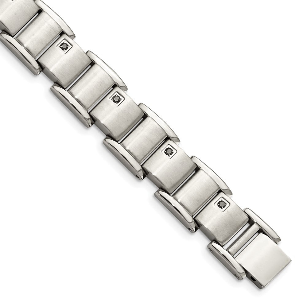 Stainless Steel Chisel Brushed And Polished With 3/8 Carat Black Diamond 8.5 Inch Bracelet
