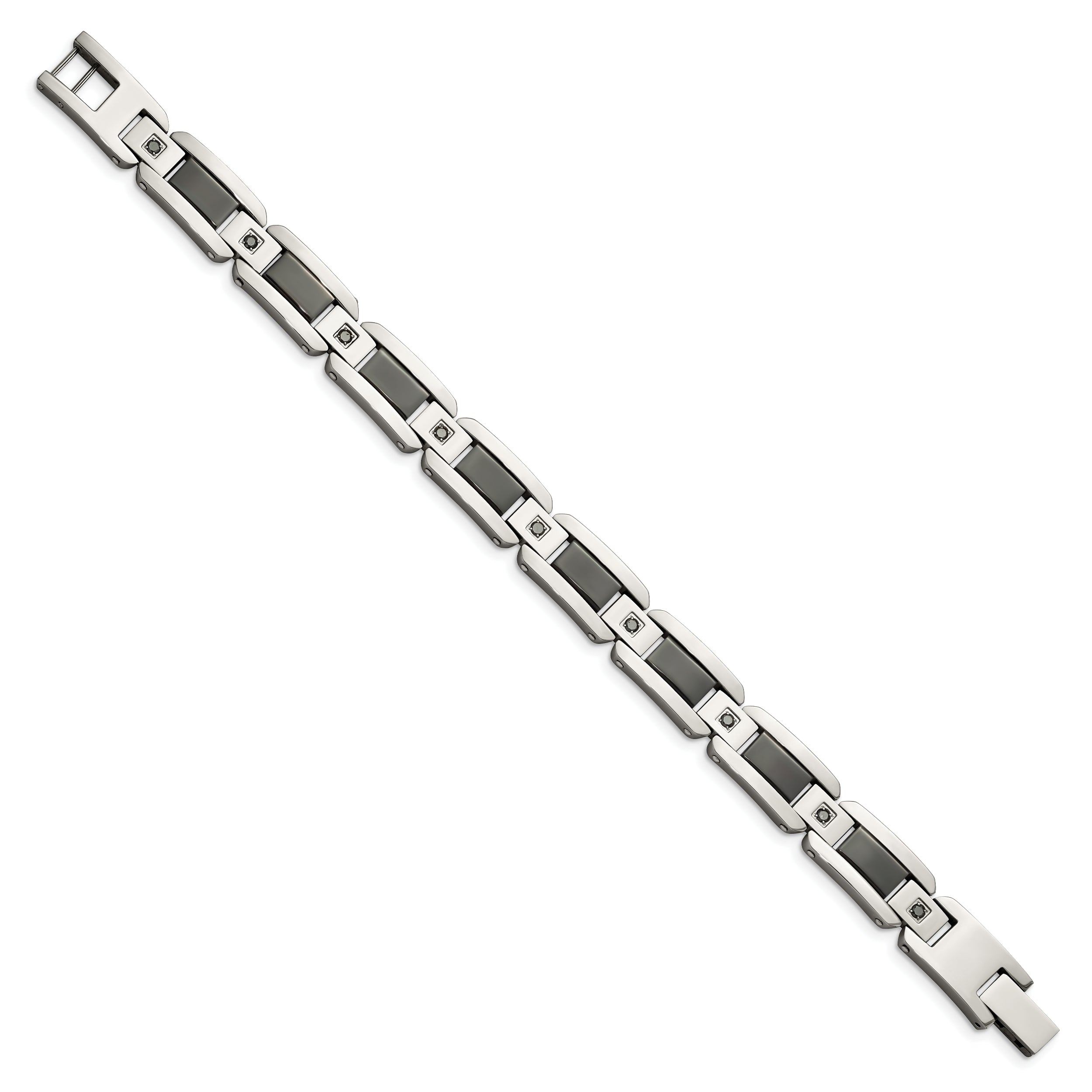 Stainless Steel Chisel Polished With Black Enamel And 1/2 Carat Diamond 8.75 Inch Bracelet