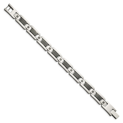 Stainless Steel Chisel Polished With Black Enamel And 1/2 Carat Diamond 8.75 Inch Bracelet