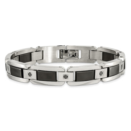 Stainless Steel Chisel Polished With Black Enamel And 1/2 Carat Diamond 8.75 Inch Bracelet