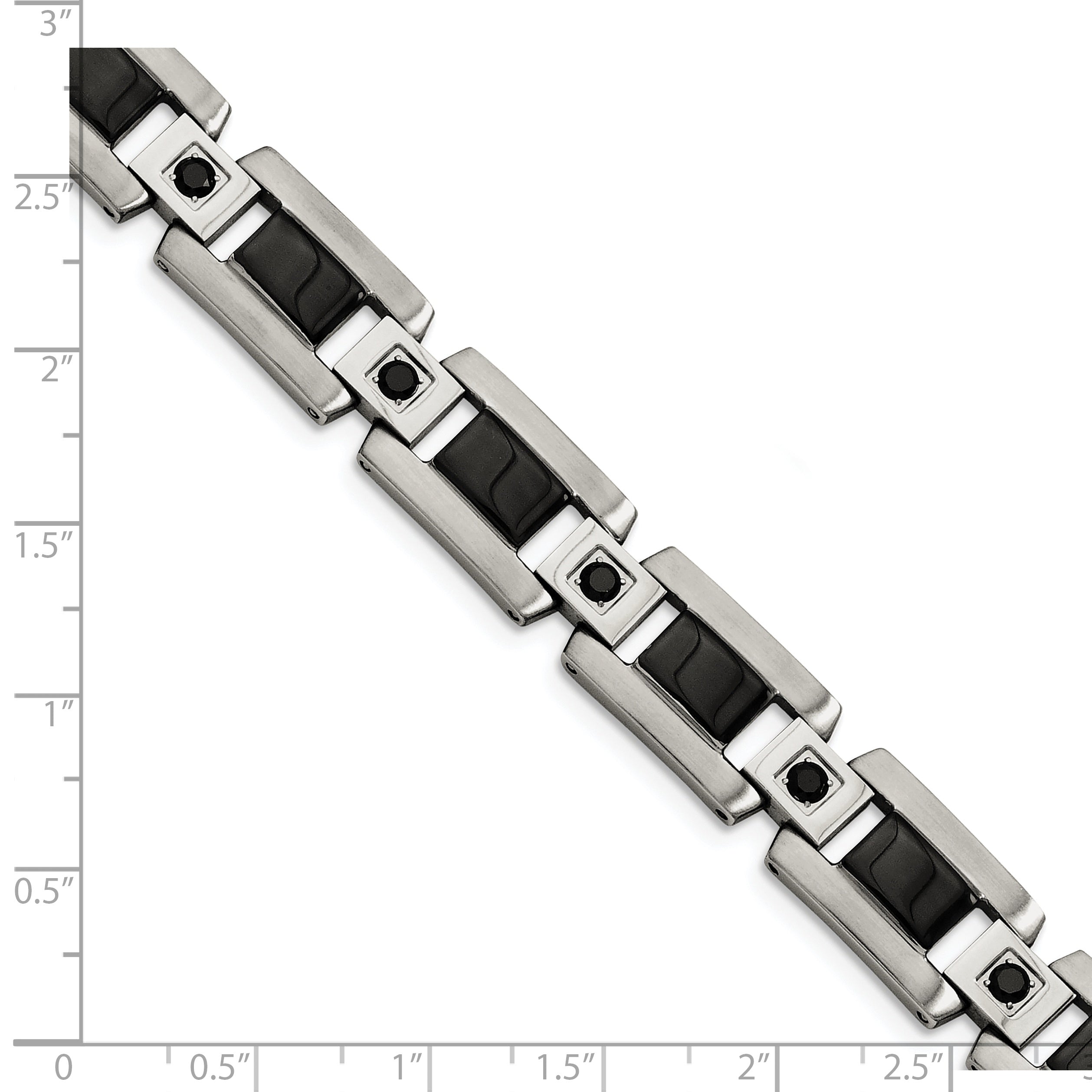 Stainless Steel Chisel Polished With Black Enamel And 1/2 Carat Diamond 8.75 Inch Bracelet