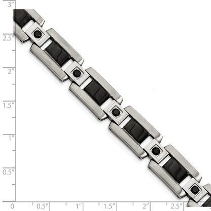 Stainless Steel Chisel Polished With Black Enamel And 1/2 Carat Diamond 8.75 Inch Bracelet