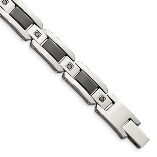 Stainless Steel Chisel Polished With Black Enamel And 1/2 Carat Diamond 8.75 Inch Bracelet