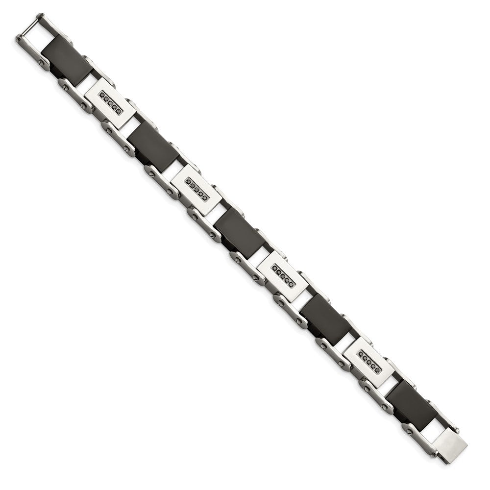 Stainless Steel Chisel Polished Black Ip-Plated With 1/4 Carat Diamond 8.5 Inch Bracelet