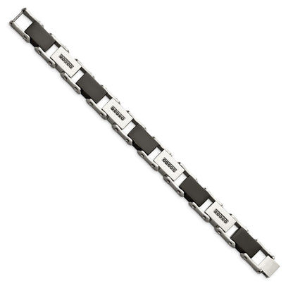Stainless Steel Chisel Polished Black Ip-Plated With 1/4 Carat Diamond 8.5 Inch Bracelet