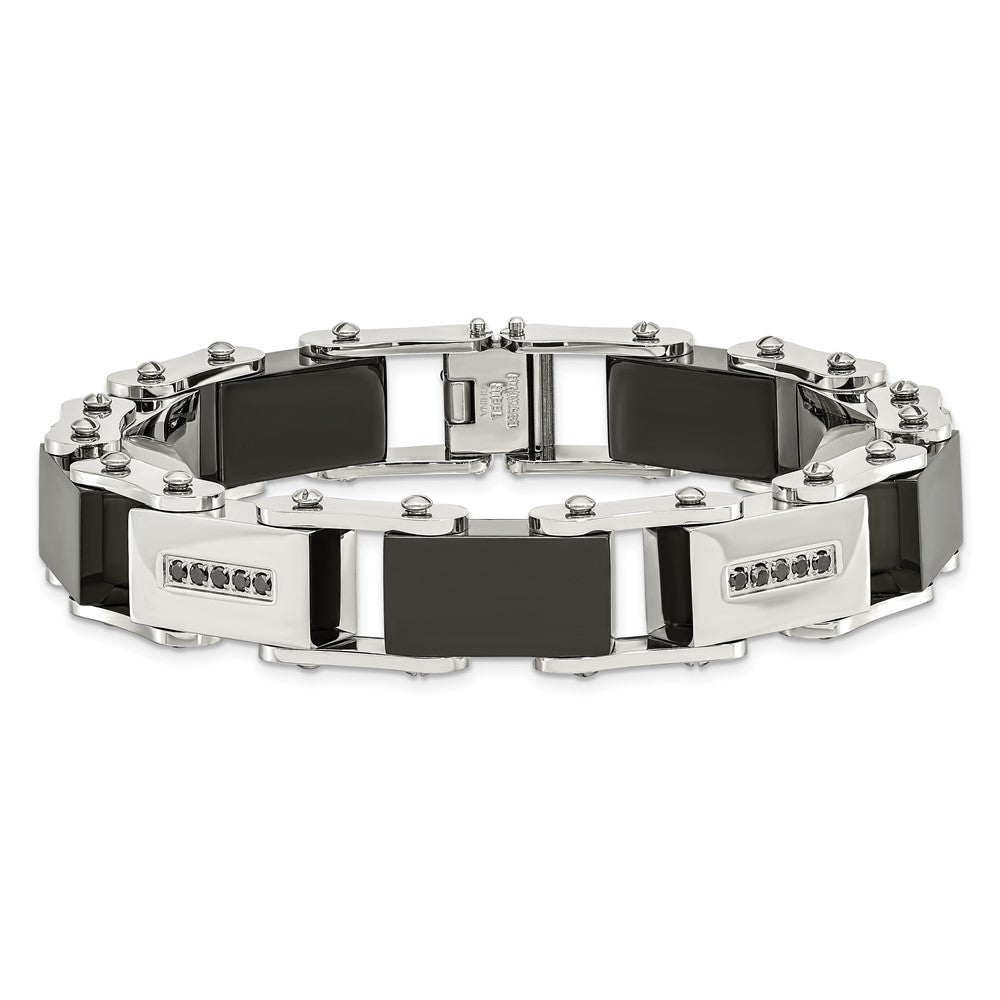 Stainless Steel Chisel Polished Black Ip-Plated With 1/4 Carat Diamond 8.5 Inch Bracelet