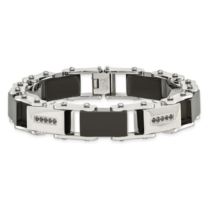 Stainless Steel Chisel Polished Black Ip-Plated With 1/4 Carat Diamond 8.5 Inch Bracelet