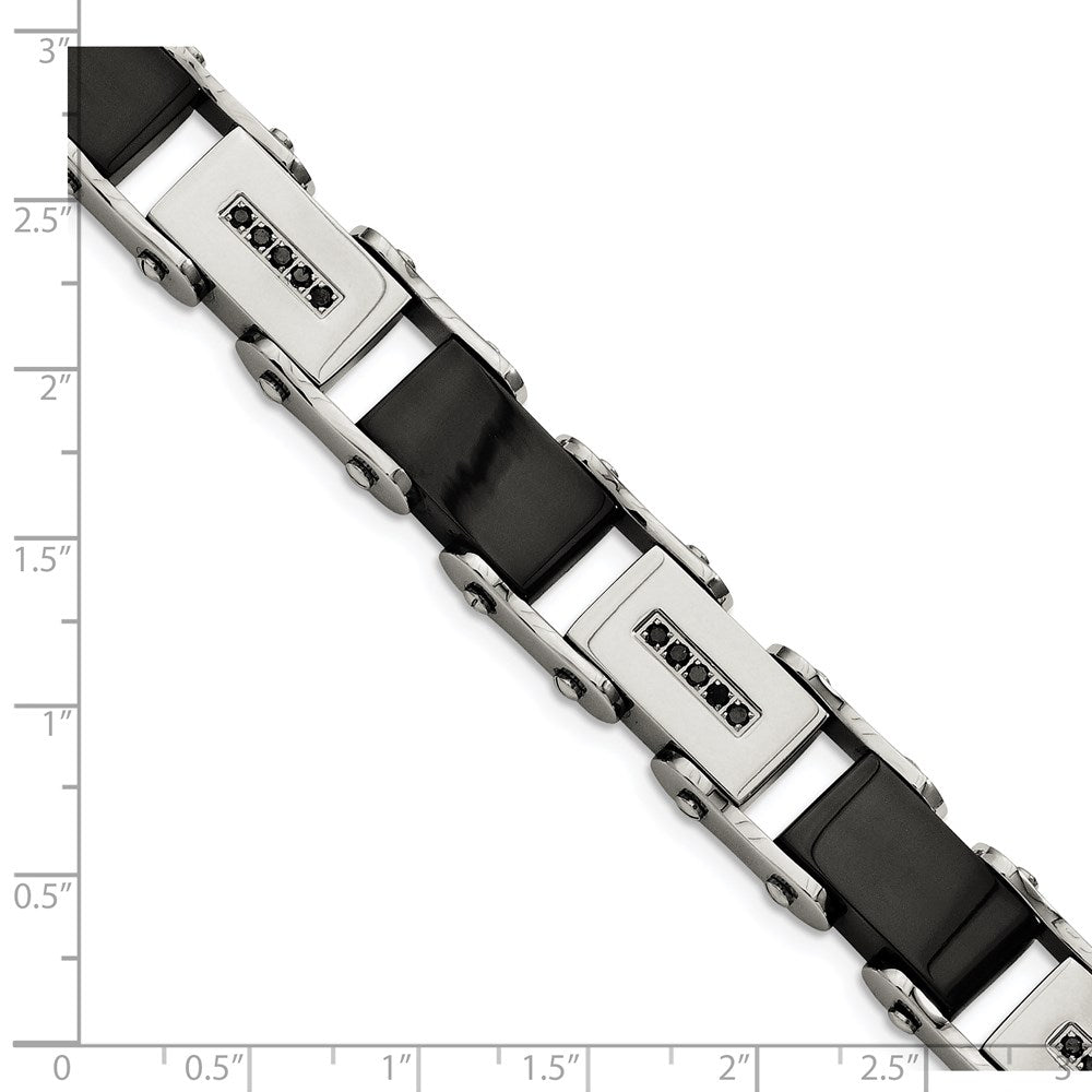 Stainless Steel Chisel Polished Black Ip-Plated With 1/4 Carat Diamond 8.5 Inch Bracelet