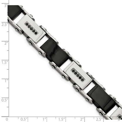 Stainless Steel Chisel Polished Black Ip-Plated With 1/4 Carat Diamond 8.5 Inch Bracelet