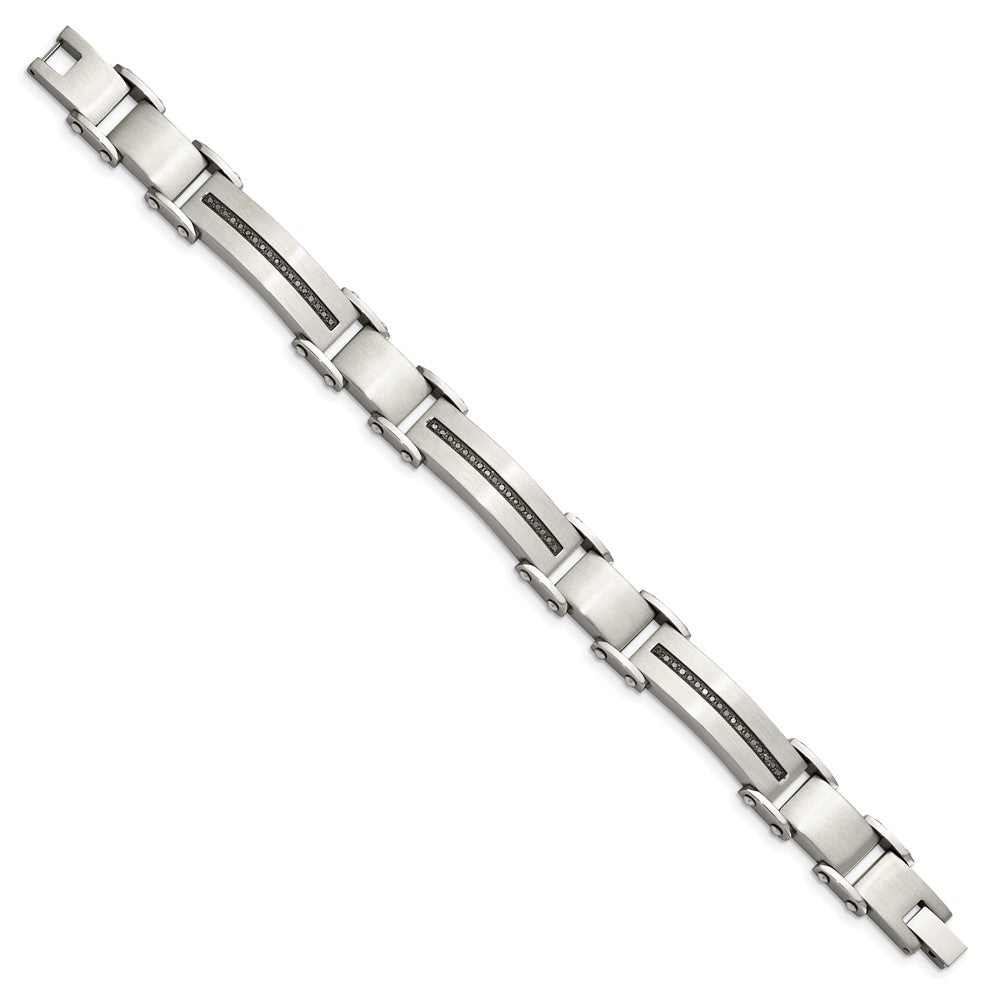 Stainless Steel Chisel Brushed And Polished With 1/2 Carat Black Diamond 8.5 Inch Bracelet