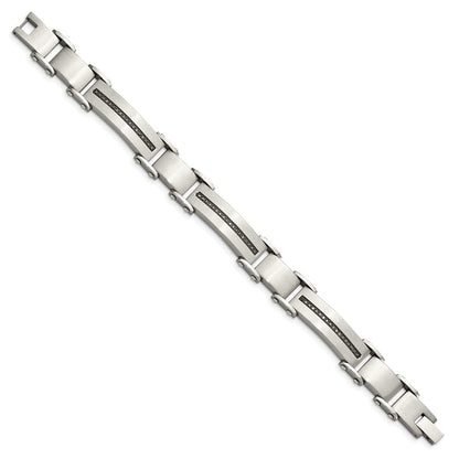 Stainless Steel Chisel Brushed And Polished With 1/2 Carat Black Diamond 8.5 Inch Bracelet
