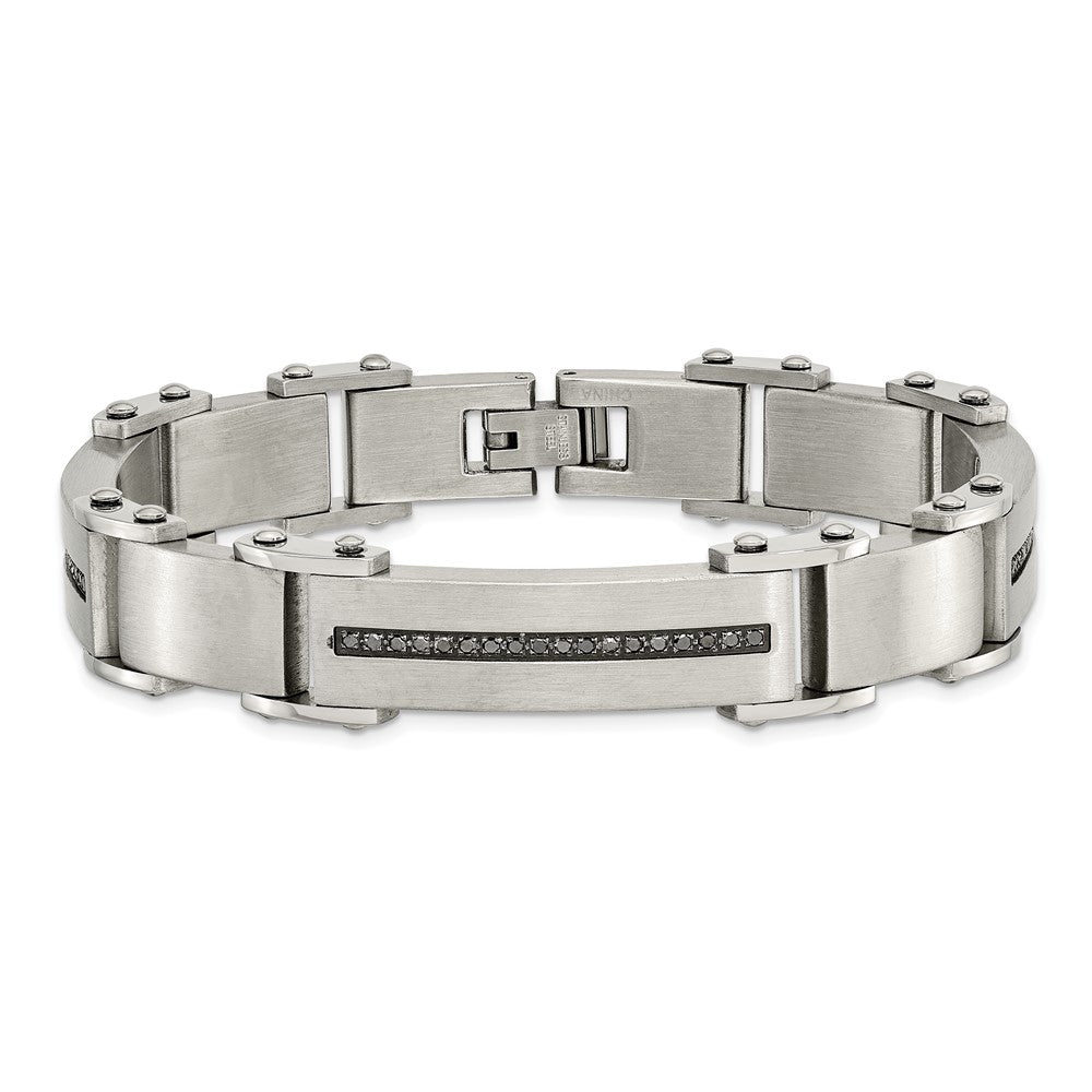 Stainless Steel Chisel Brushed And Polished With 1/2 Carat Black Diamond 8.5 Inch Bracelet