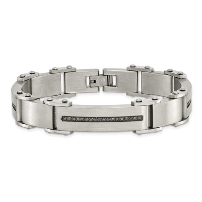 Stainless Steel Chisel Brushed And Polished With 1/2 Carat Black Diamond 8.5 Inch Bracelet