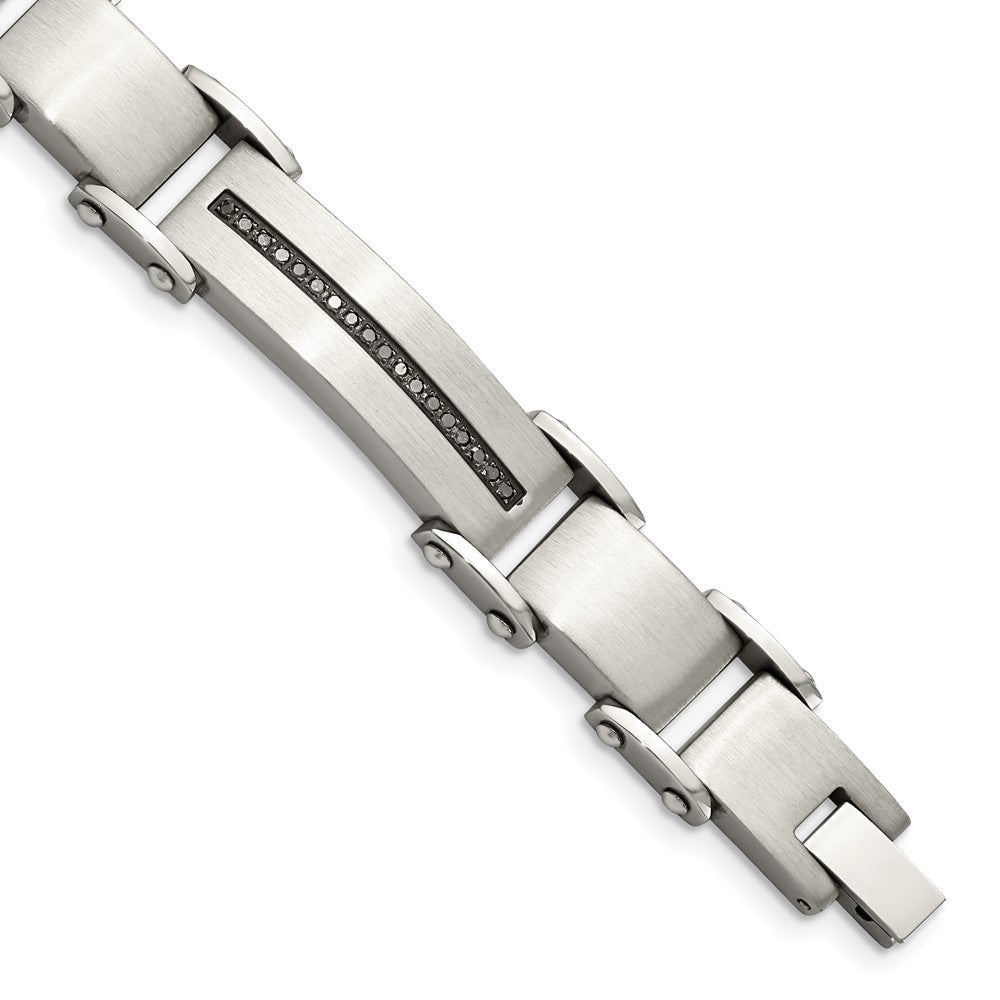 Stainless Steel Chisel Brushed And Polished With 1/2 Carat Black Diamond 8.5 Inch Bracelet