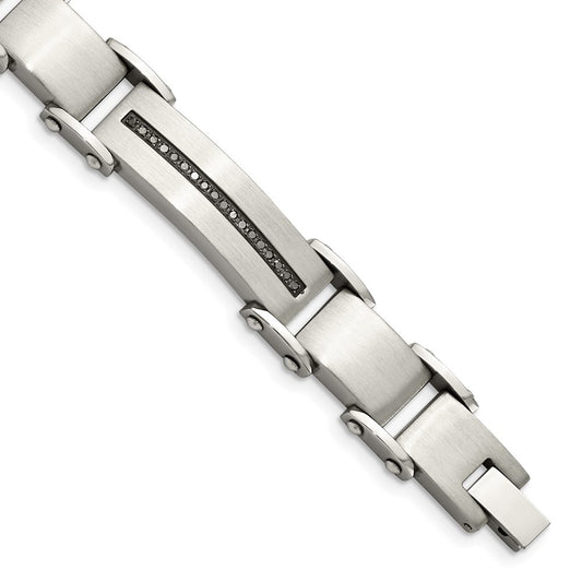 Stainless Steel Chisel Brushed And Polished With 1/2 Carat Black Diamond 8.5 Inch Bracelet