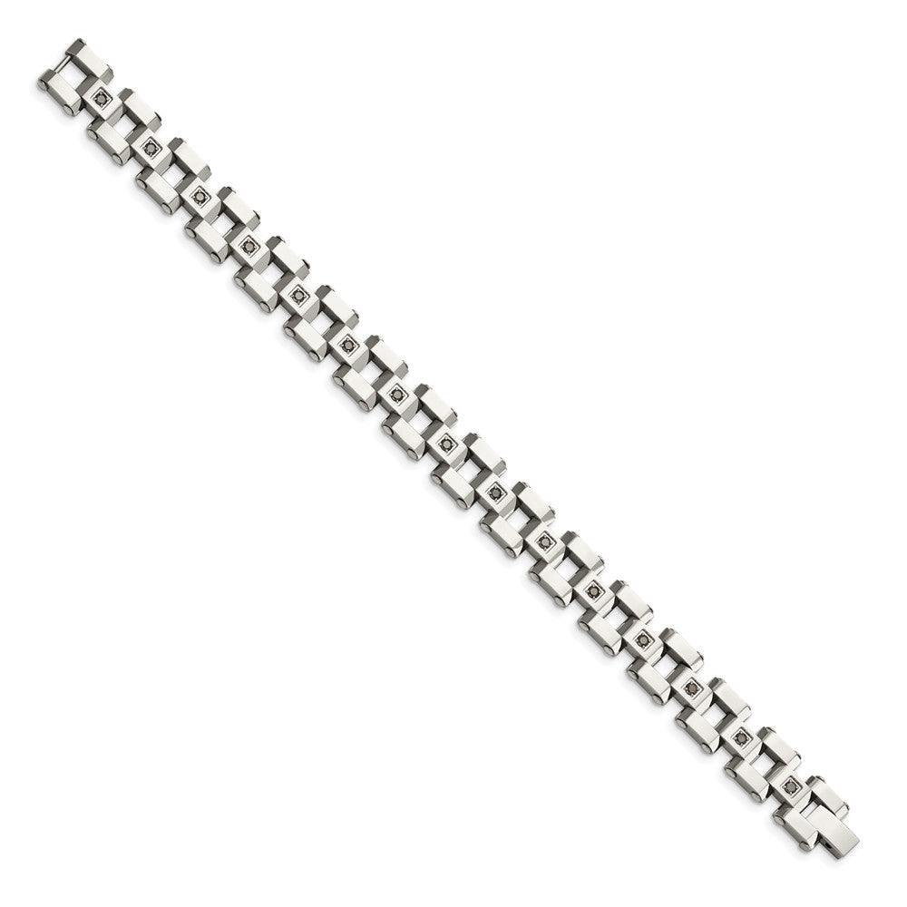 Stainless Steel Chisel Polished With 1 Carat Black Diamond 8.5 Inch Bracelet