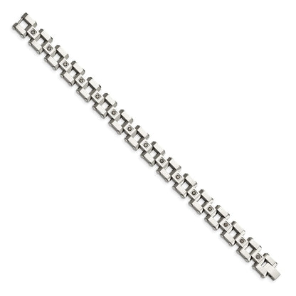Stainless Steel Chisel Polished With 1 Carat Black Diamond 8.5 Inch Bracelet