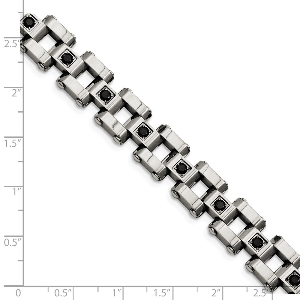 Stainless Steel Chisel Polished With 1 Carat Black Diamond 8.5 Inch Bracelet