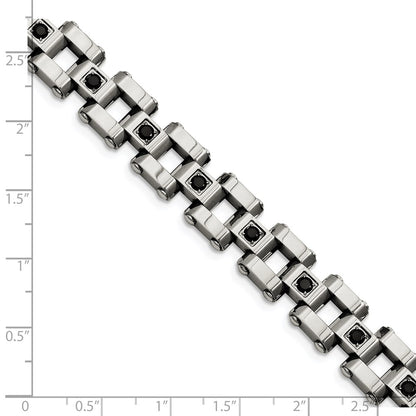 Stainless Steel Chisel Polished With 1 Carat Black Diamond 8.5 Inch Bracelet
