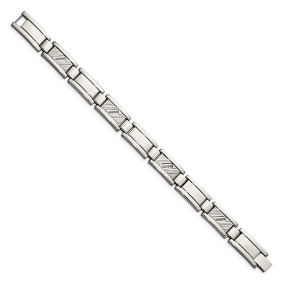 Stainless Steel Chisel Polished And Textured With 1/10 Carat Diamond 8.5 Inch Bracelet