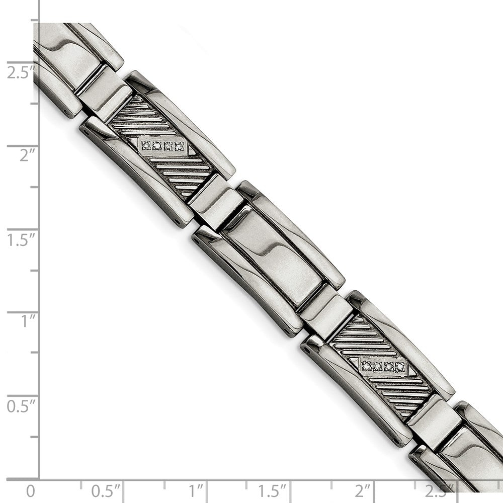 Stainless Steel Chisel Polished And Textured With 1/10 Carat Diamond 8.5 Inch Bracelet