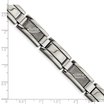 Stainless Steel Chisel Polished And Textured With 1/10 Carat Diamond 8.5 Inch Bracelet