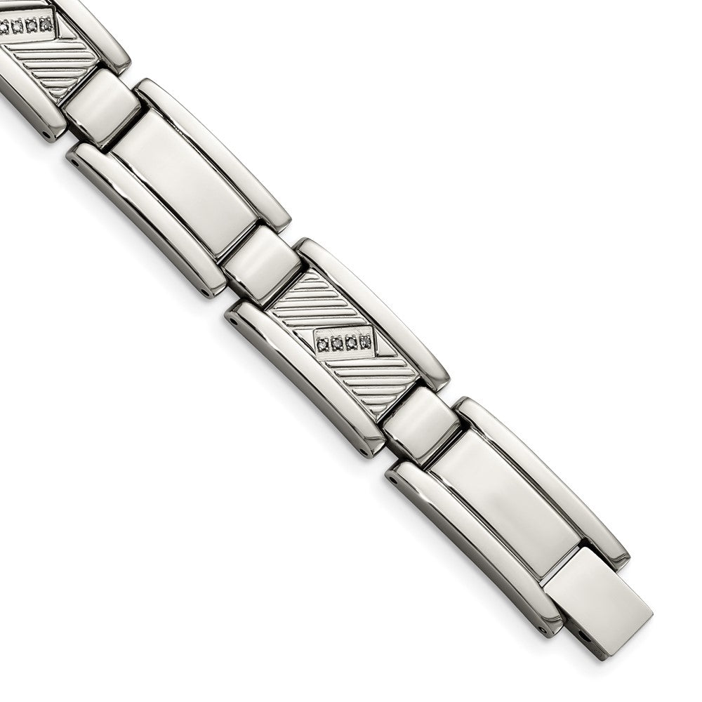 Stainless Steel Chisel Polished And Textured With 1/10 Carat Diamond 8.5 Inch Bracelet