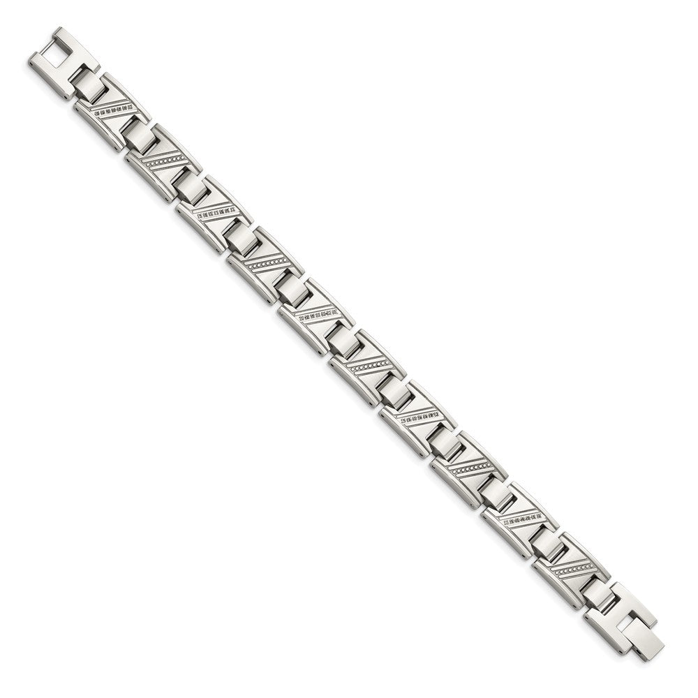 Stainless Steel Chisel Polished With 1/10 Carat Diamond 8.5 Inch Bracelet