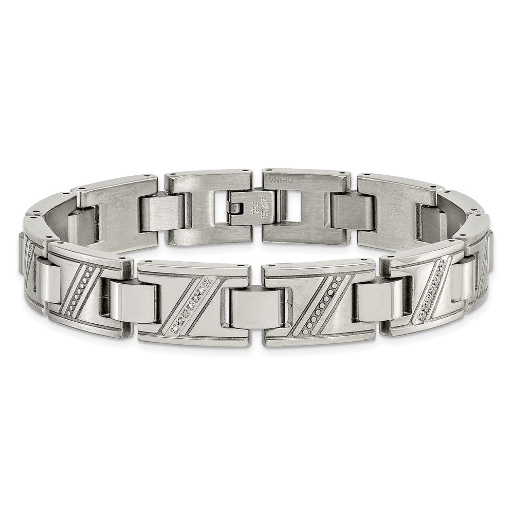 Stainless Steel Chisel Polished With 1/10 Carat Diamond 8.5 Inch Bracelet
