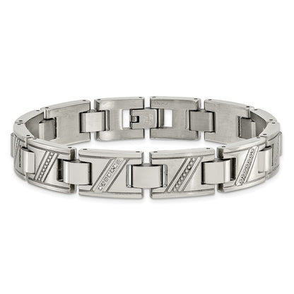 Stainless Steel Chisel Polished With 1/10 Carat Diamond 8.5 Inch Bracelet