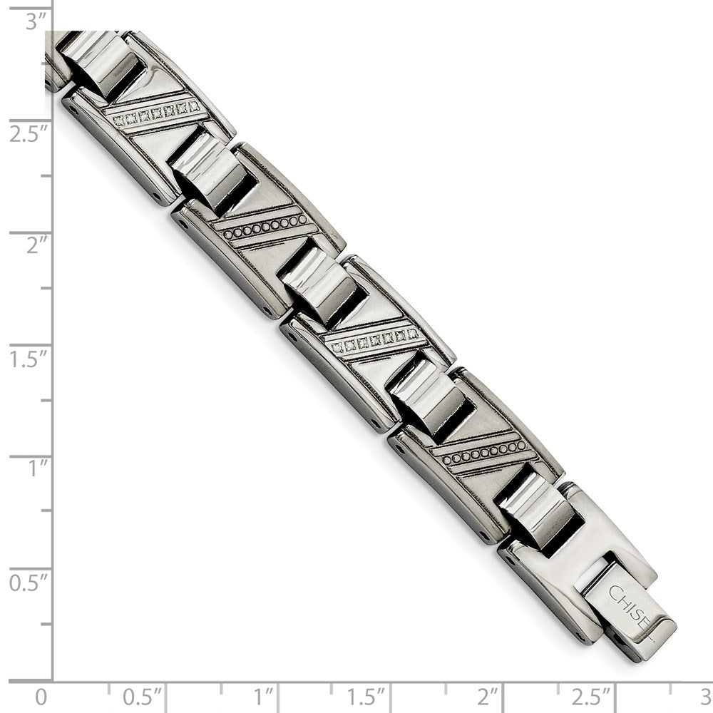 Stainless Steel Chisel Polished With 1/10 Carat Diamond 8.5 Inch Bracelet