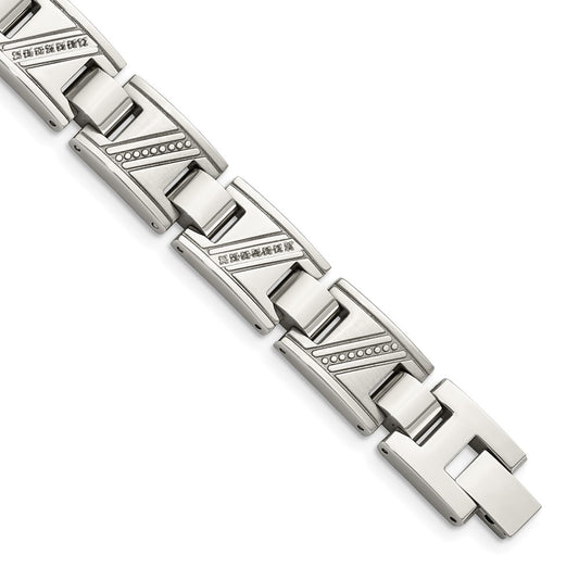 Stainless Steel Chisel Polished With 1/10 Carat Diamond 8.5 Inch Bracelet