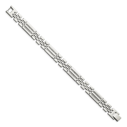 Stainless Steel Chisel Polished With 1/4 Carat Diamond 8.75 Inch Fancy Bracelet