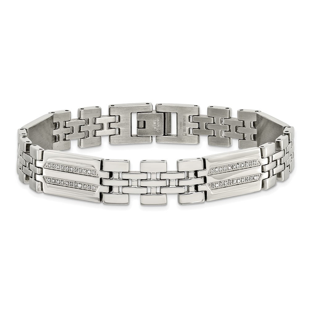 Stainless Steel Chisel Polished With 1/4 Carat Diamond 8.75 Inch Fancy Bracelet