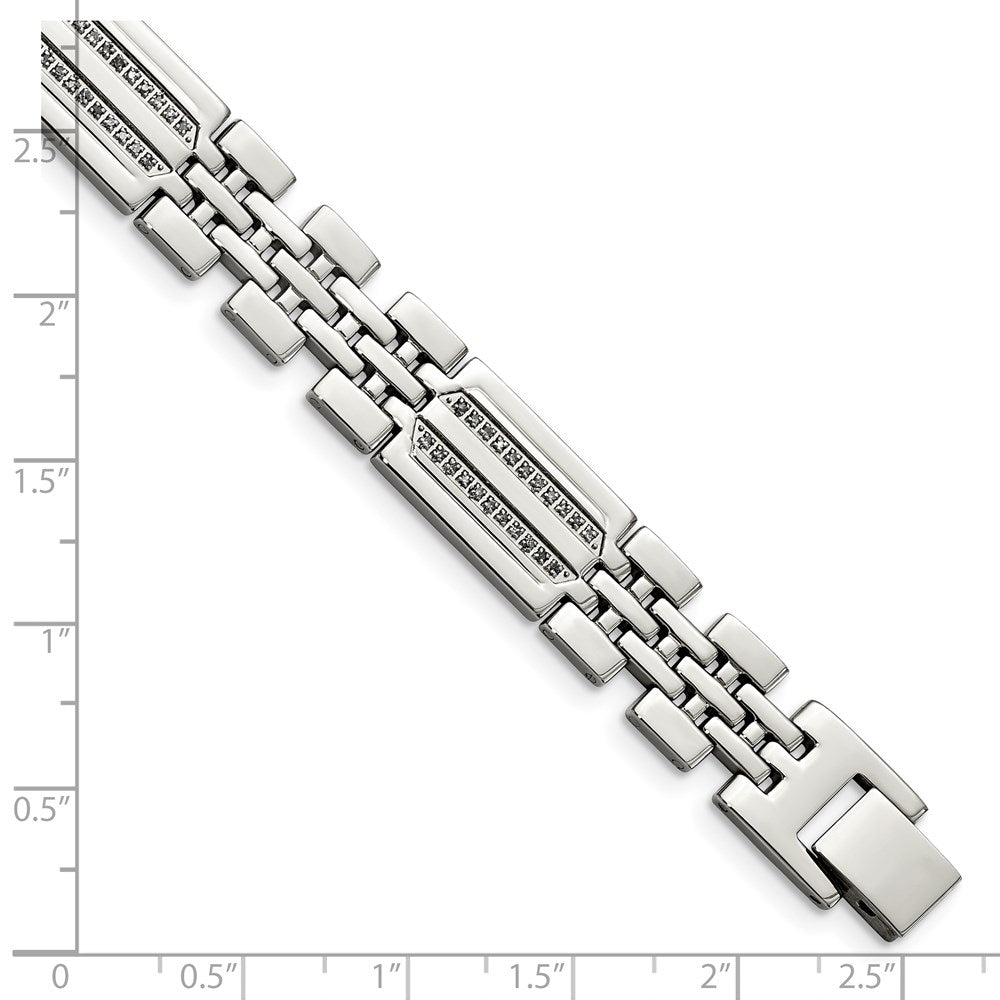 Stainless Steel Chisel Polished With 1/4 Carat Diamond 8.75 Inch Fancy Bracelet