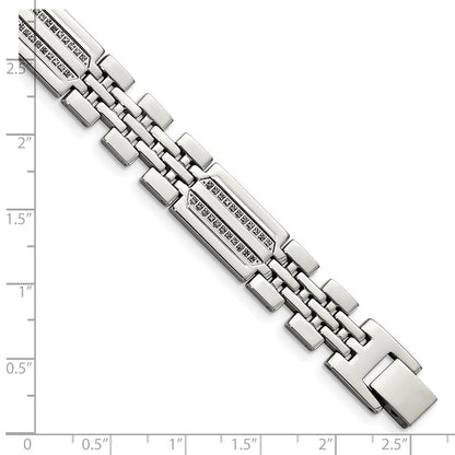 Stainless Steel Chisel Polished With 1/4 Carat Diamond 8.75 Inch Fancy Bracelet