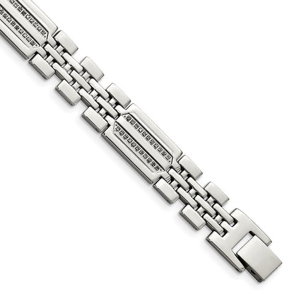 Stainless Steel Chisel Polished With 1/4 Carat Diamond 8.75 Inch Fancy Bracelet
