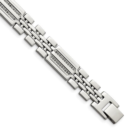 Stainless Steel Chisel Polished With 1/4 Carat Diamond 8.75 Inch Fancy Bracelet