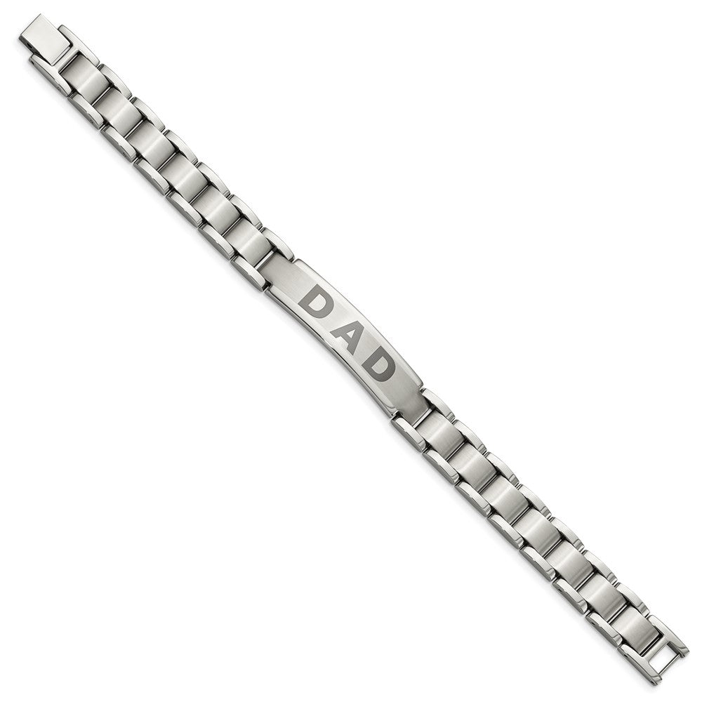 Stainless Steel Chisel Brushed And Polished Lasered Dad 8.75 Inch Bracelet