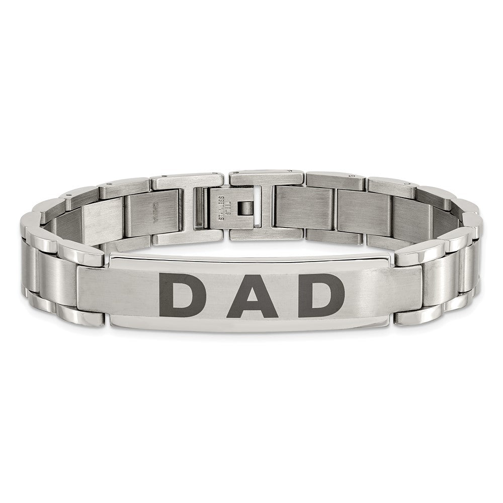 Stainless Steel Chisel Brushed And Polished Lasered Dad 8.75 Inch Bracelet