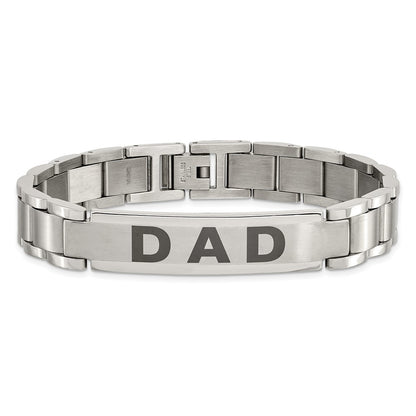 Stainless Steel Chisel Brushed And Polished Lasered Dad 8.75 Inch Bracelet