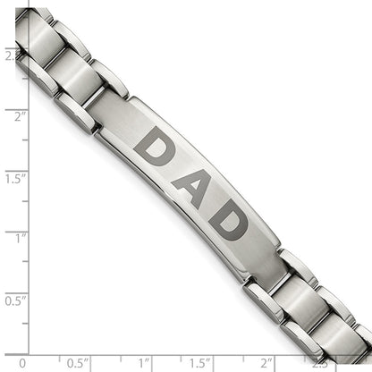 Stainless Steel Chisel Brushed And Polished Lasered Dad 8.75 Inch Bracelet