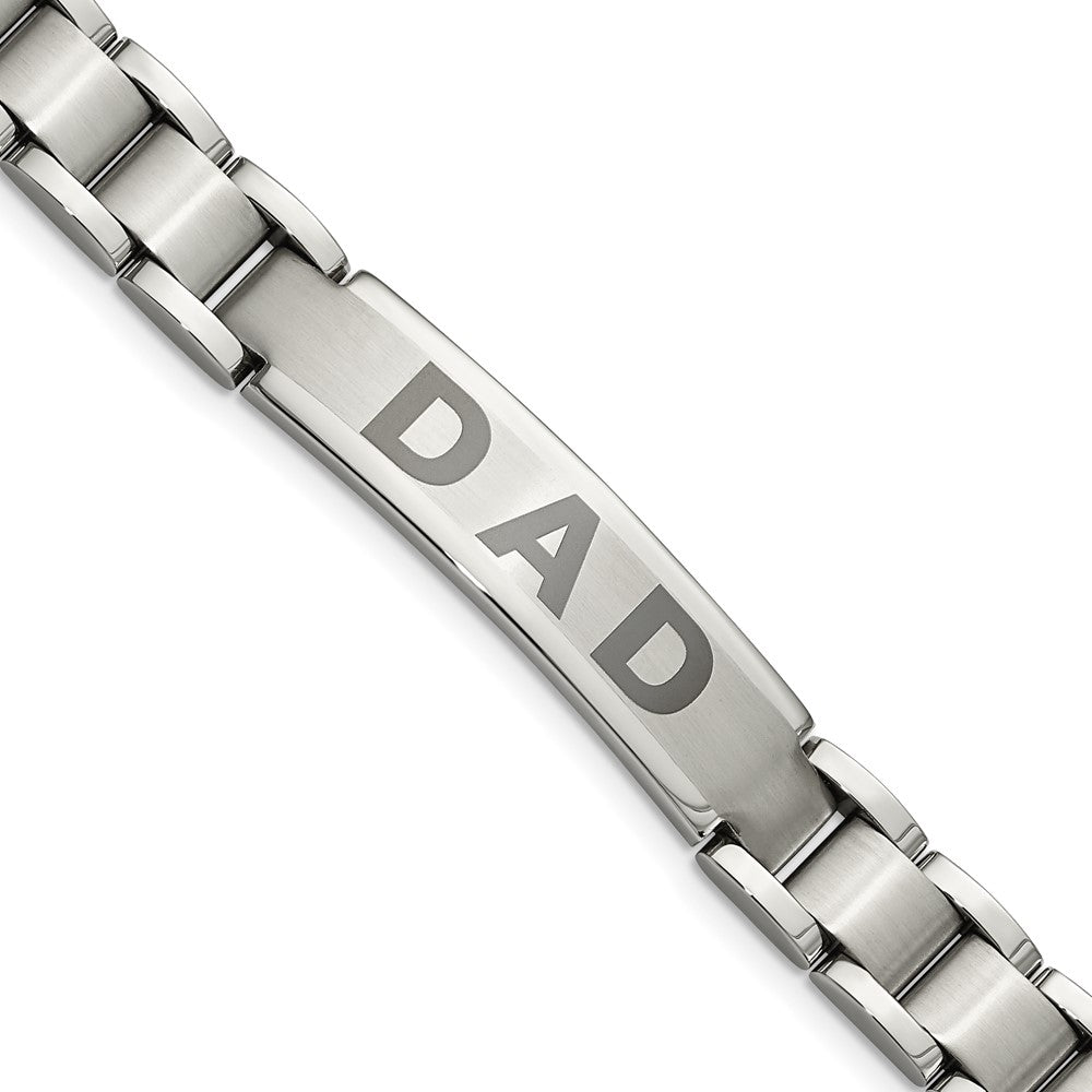 Stainless Steel Chisel Brushed And Polished Lasered Dad 8.75 Inch Bracelet
