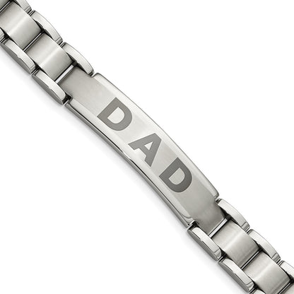 Stainless Steel Chisel Brushed And Polished Lasered Dad 8.75 Inch Bracelet