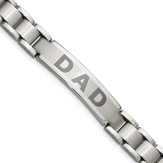 Stainless Steel Chisel Brushed And Polished Lasered Dad 8.75 Inch Bracelet